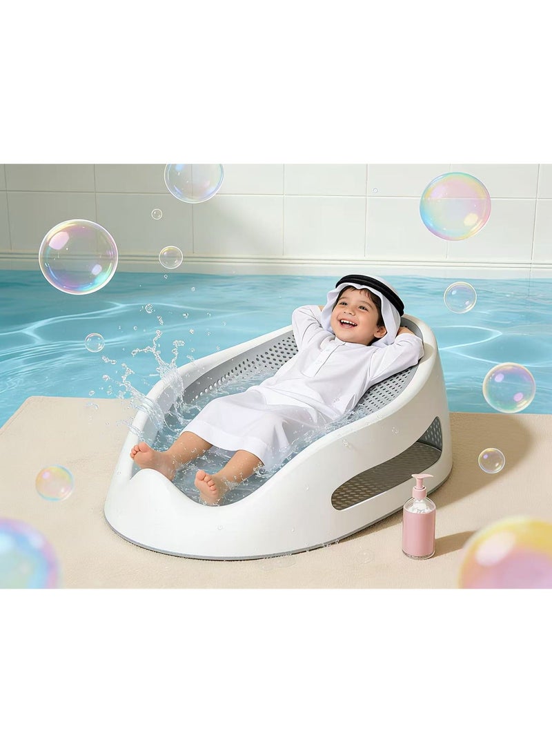 إتش بي إم واي دعامة حمام الطفل، حوض استحمام للأطفال حديثي الولادة مصنوع من السيليكون الناعم TPE، دعامة حمام مريحة للأطفال الرضع مع شبكة ناعمة الملمس، مثالية للأطفال أقل من 6 أشهر (رمادي) - Image 1